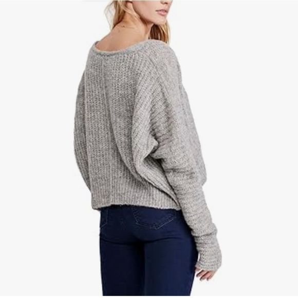 Free People Moonbeam Slouchy Ribbed Knit Long Sleeve V-Neck Pullover Sweater - Picture 4 of 10